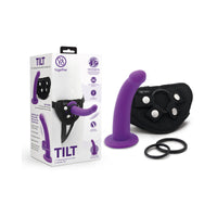 Together Tilt 6.5 in. Silicone Dildo and Harness Set Purple