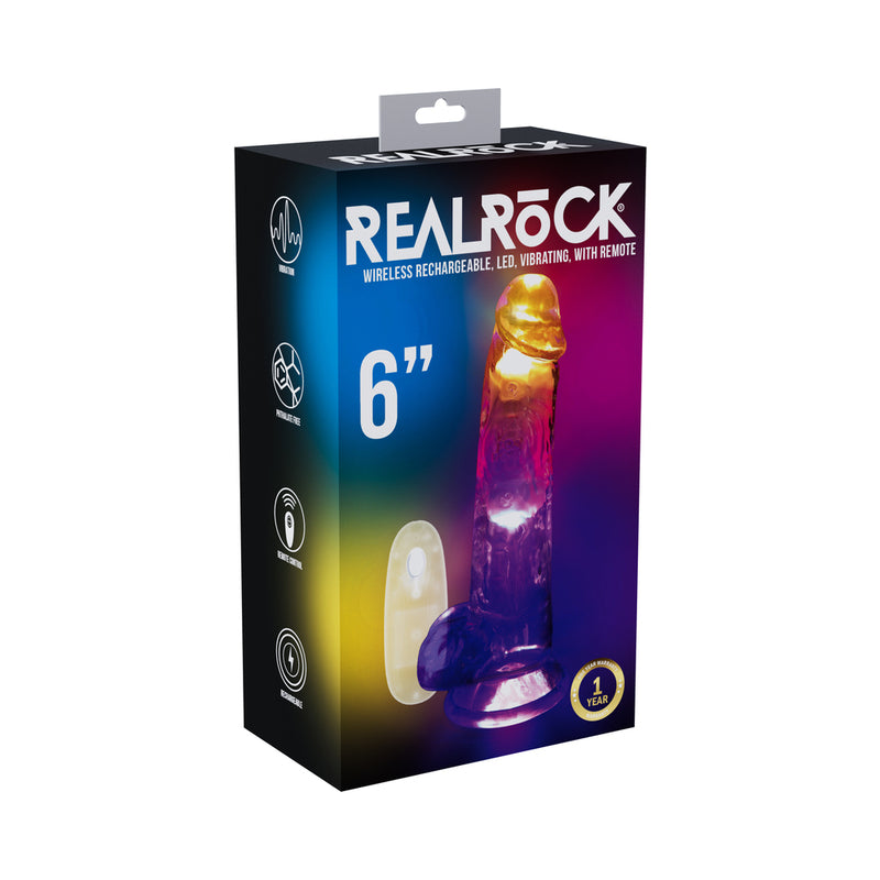 RealRock Wireless Rechargeable Remote Control Vibrating 6 in. Dildo with Balls Clear