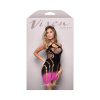 Fantasy Lingerie Vixen Ready Or Not Ombr√à Knit Asymmetrical Keyhole Halter Dress Black/Pink O/S