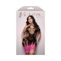 Fantasy Lingerie Vixen Ready Or Not Ombr√à Knit Asymmetrical Keyhole Halter Dress Black/Pink Queen Size