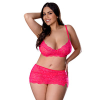 Get It Girl Bra, Skirt & Thong Set in Pink (Plus Size)