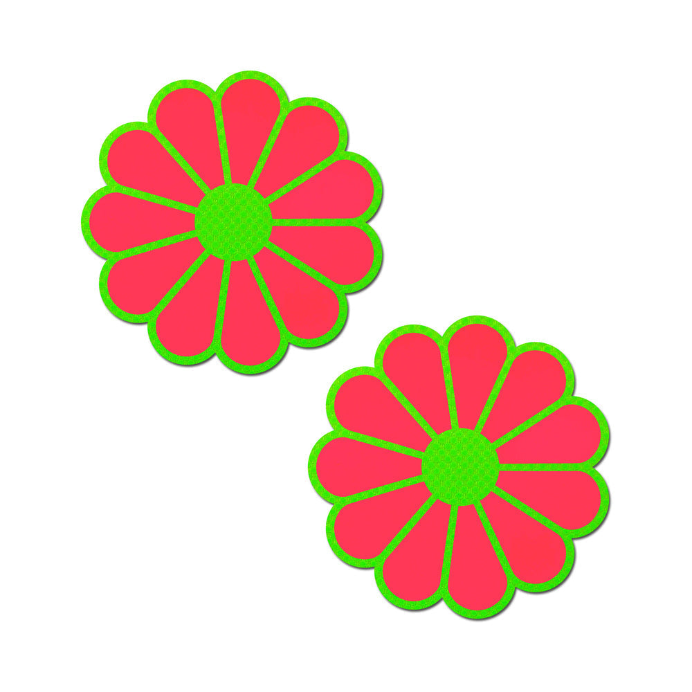 Pastease Daisy Nipple Pasties - Neon Green & Glow in the Dark Pink