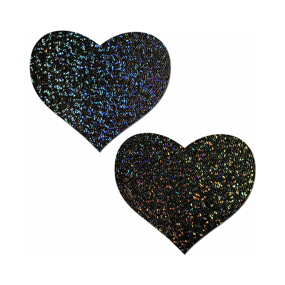 Pastease Glitter Heart Nipple Pasties - Black