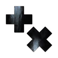 Faux Latex Pleather Vinyl Black Cross Pasties