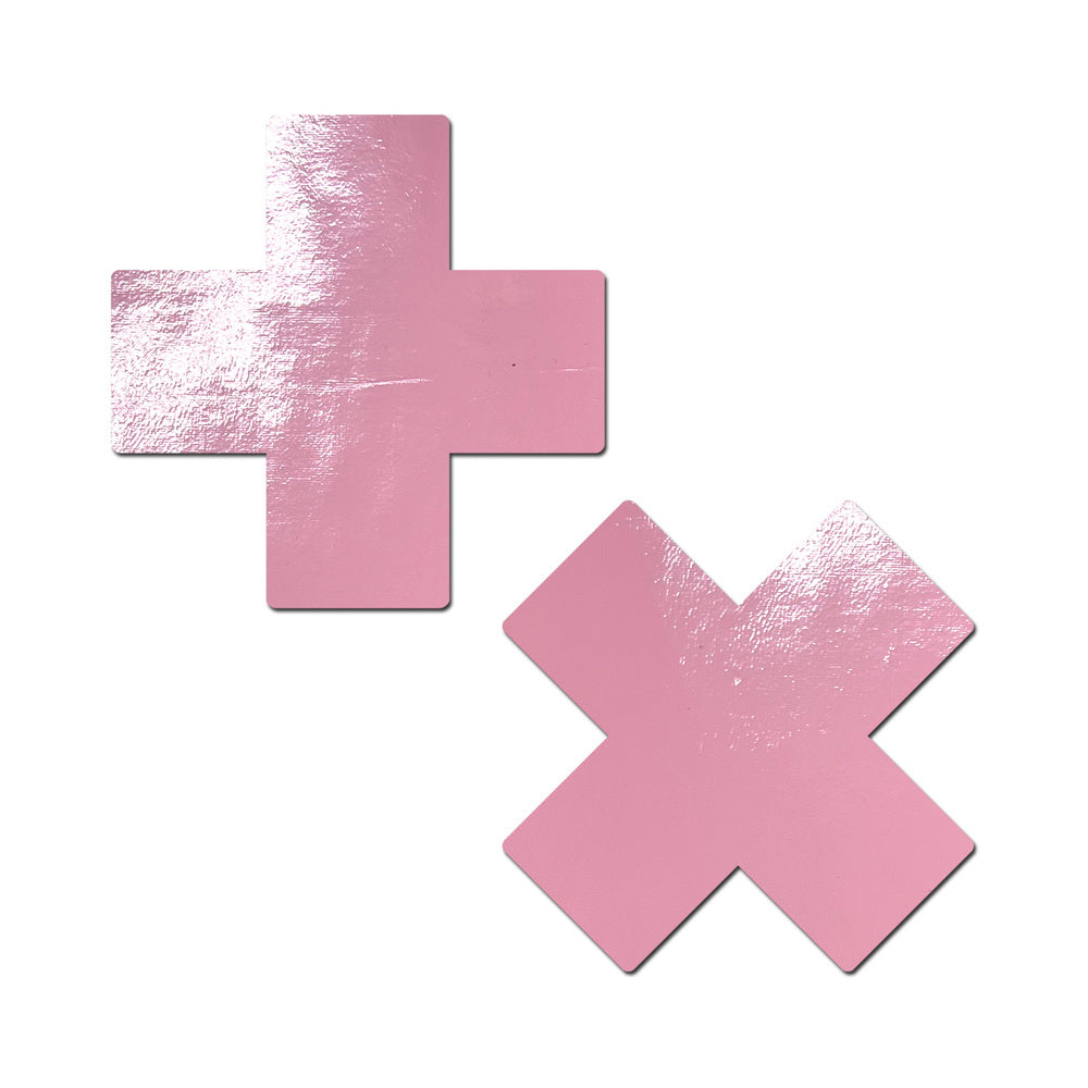 Faux Latex Pleather Vinyl Baby Pink Cross Pasties