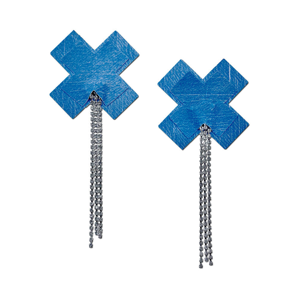 Pastease Tassel Pasties Denim Plus X with Rhinestone Fringe