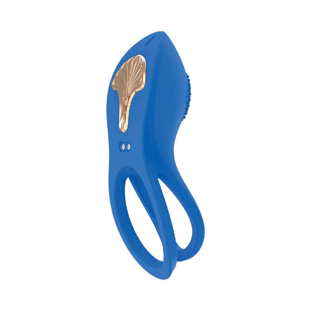 Gold Glam Cock Ring Vibrator - Blue