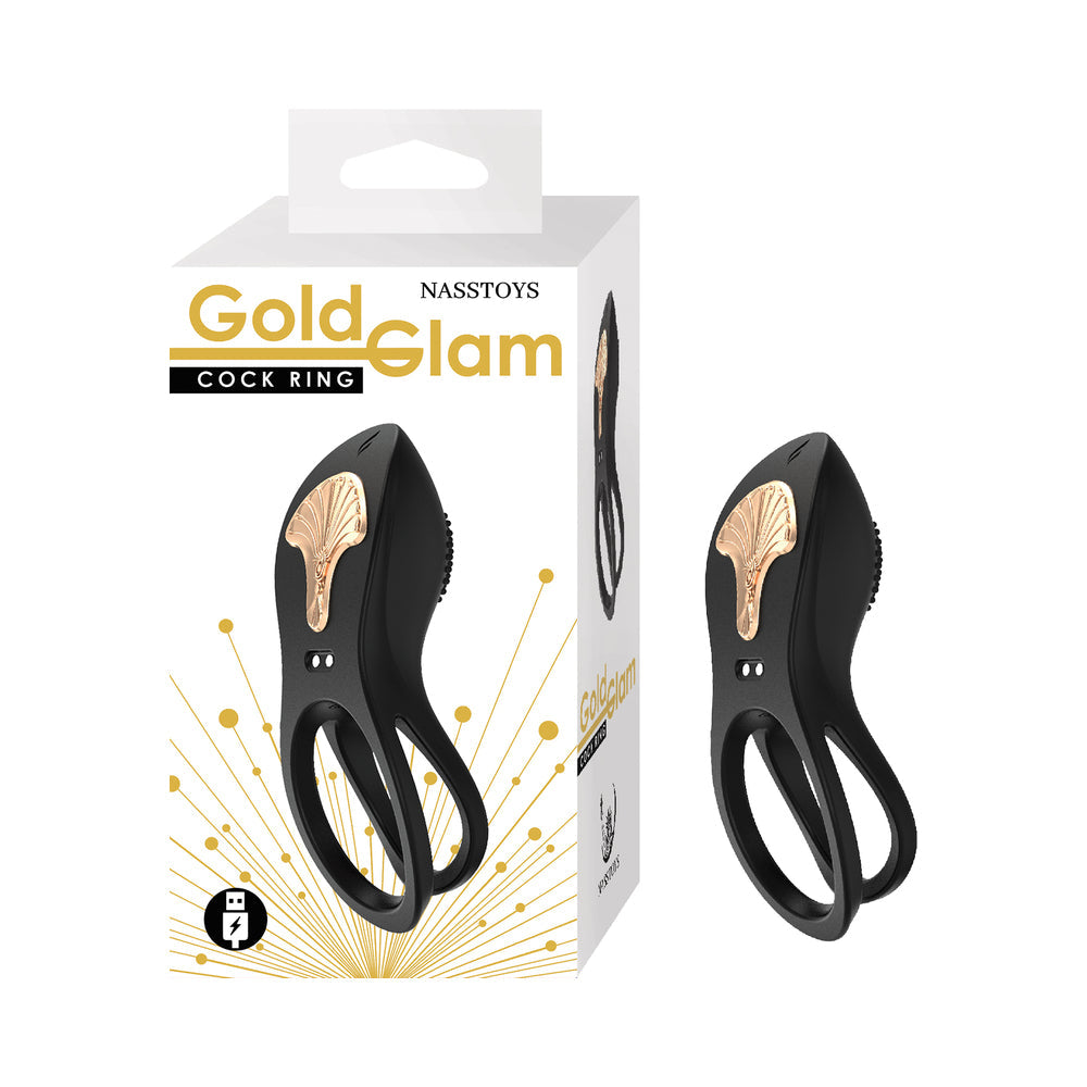 Gold Glam Cock Ring Vibrator - Black