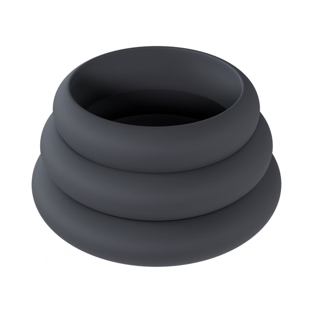 LEVELZ Wide O Silicone Cock Ring Set - 30/35/42 Black