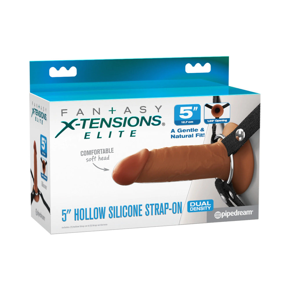 FX Elite Hollow Strap-On Dual Density Dildo 5in Brown