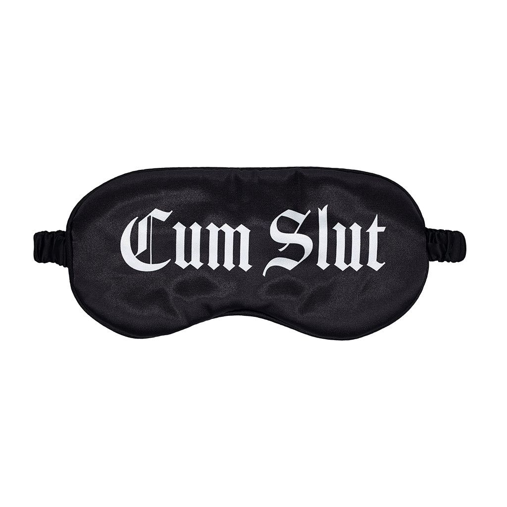 Ouch! Satin Black Printed Mask - Cum Slut