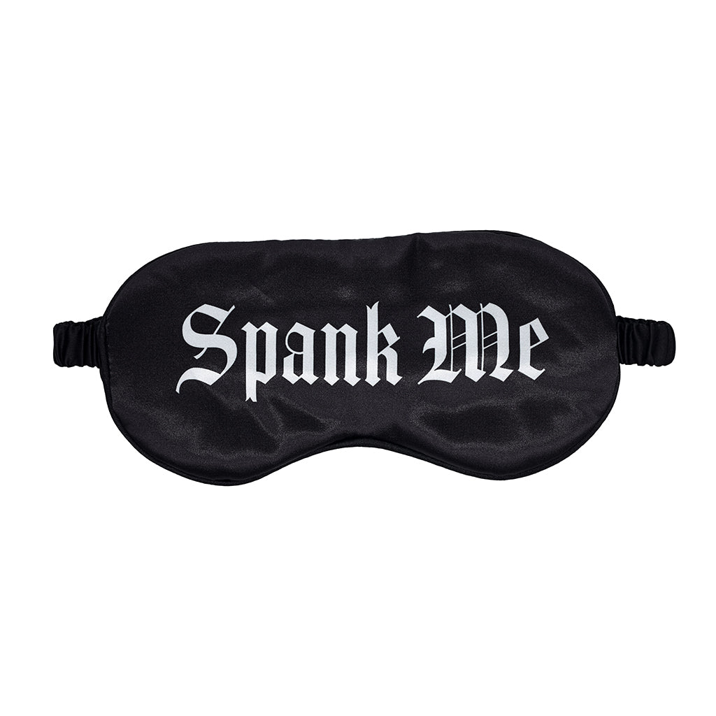 Ouch! Satin Black Printed Mask - Spank Me