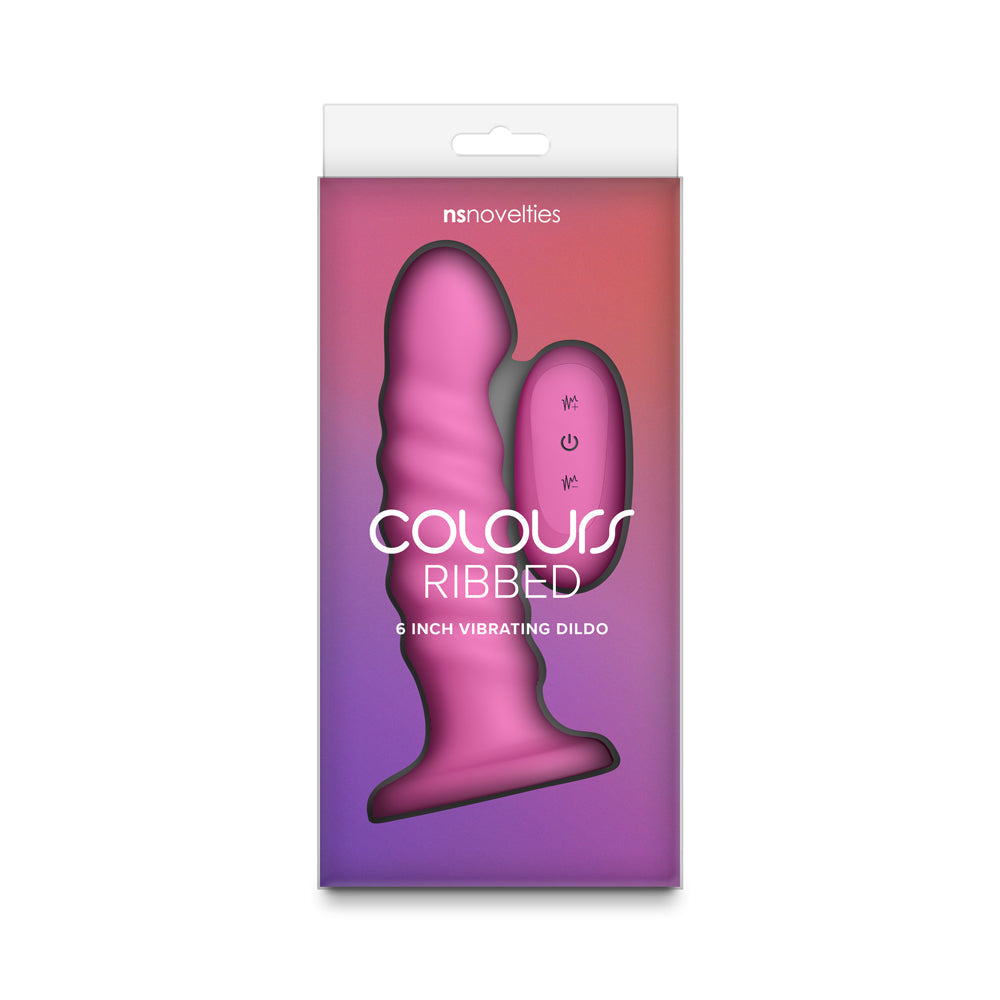 Colours Ribbed Vibrating Dildo in Pink - 6in