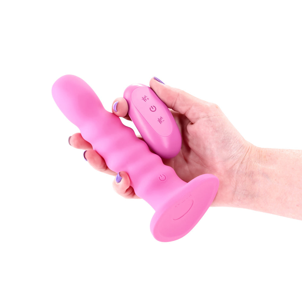 Colours Ribbed Vibrating Dildo in Pink - 6in