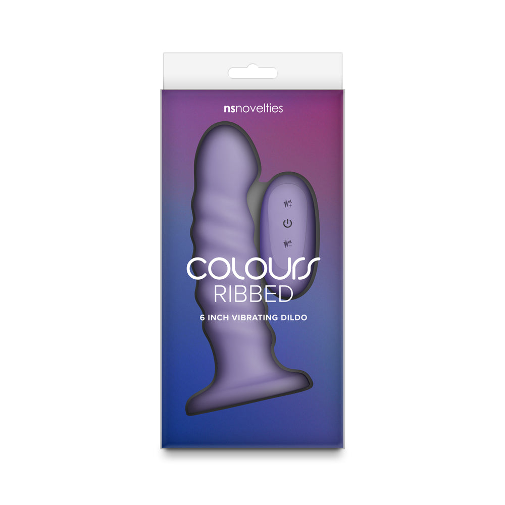 Colours Ribbed Vibrating Dildo in Purple - 6in