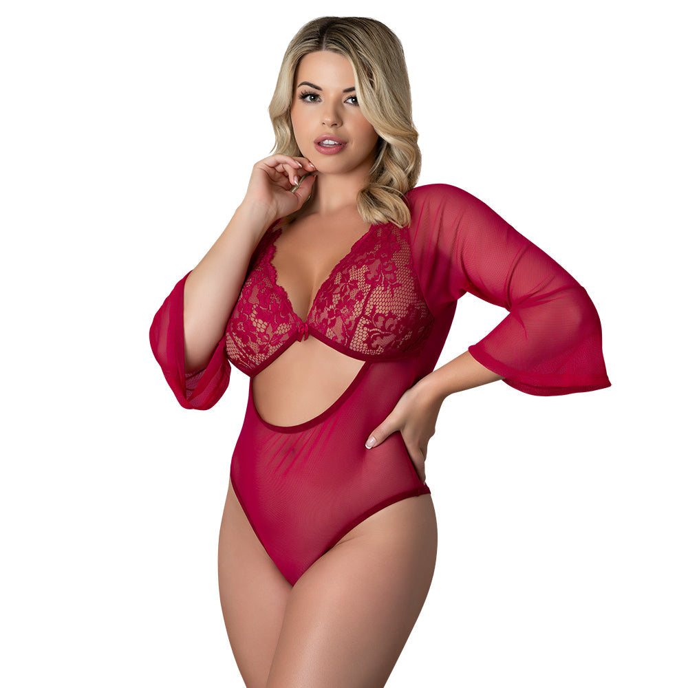 Black Cherry 3/4 Sleeve Playsuit Lingerie