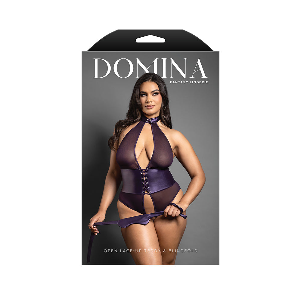 Open Halter Teddy with Blindfold - Pur Q