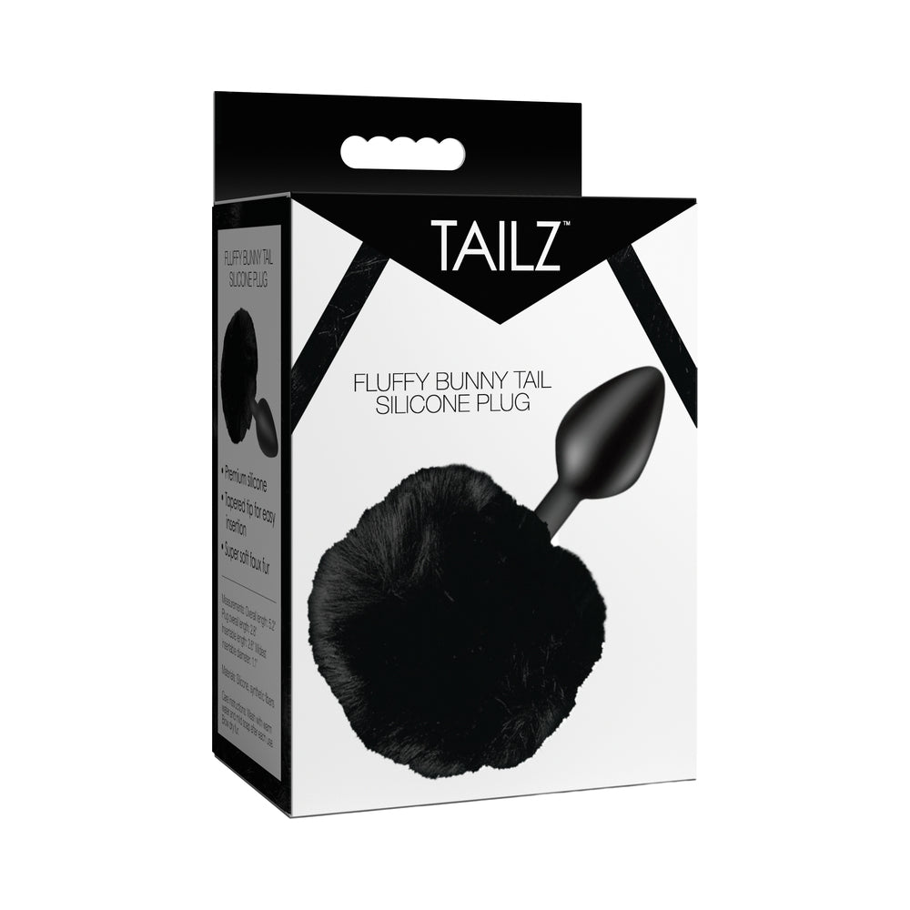 Fluffy Bunny Tail Silicone Plug - Black