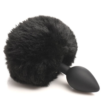 Fluffy Bunny Tail Silicone Plug - Black