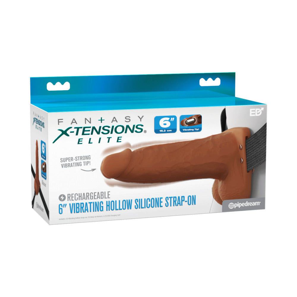 Vibrating Hollow Silicone Strap-On - 6in - Brown