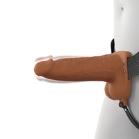 Vibrating Hollow Silicone Strap-On - 6in - Brown