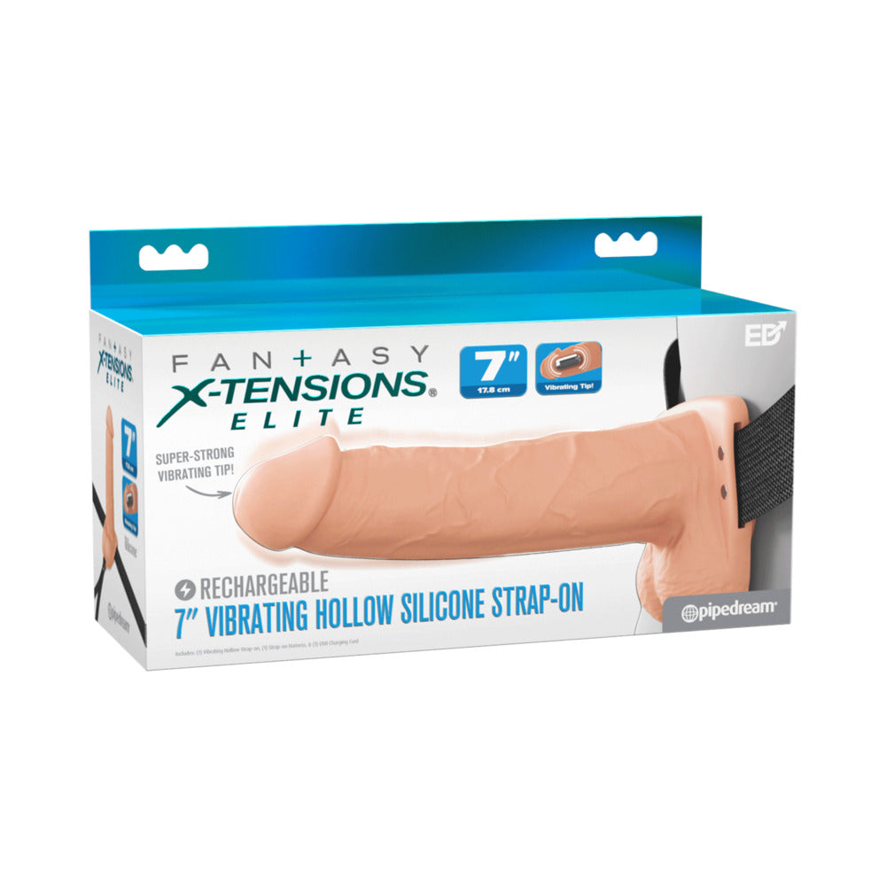Vibrating Hollow Silicone Strap-On - 7in - Light