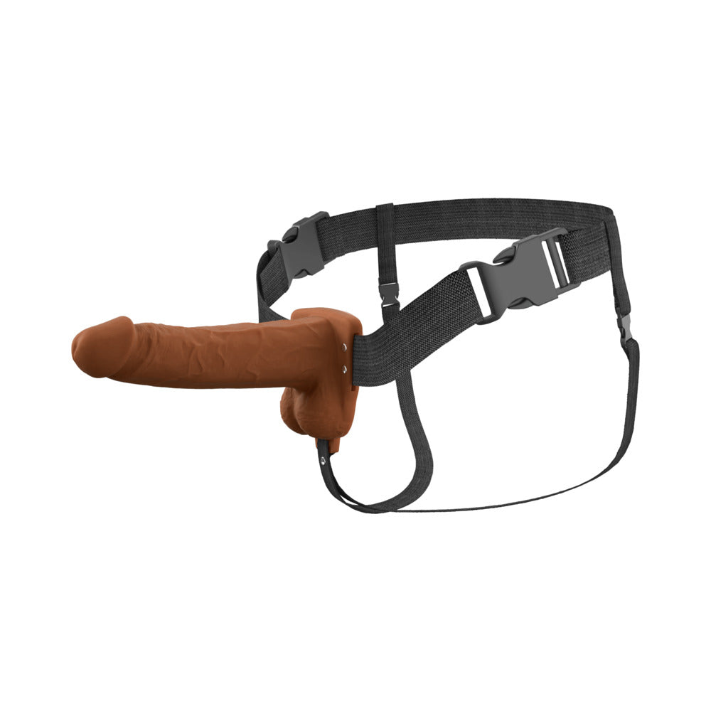 Vibrating Hollow Silicone Strap-On - 7in - Brown