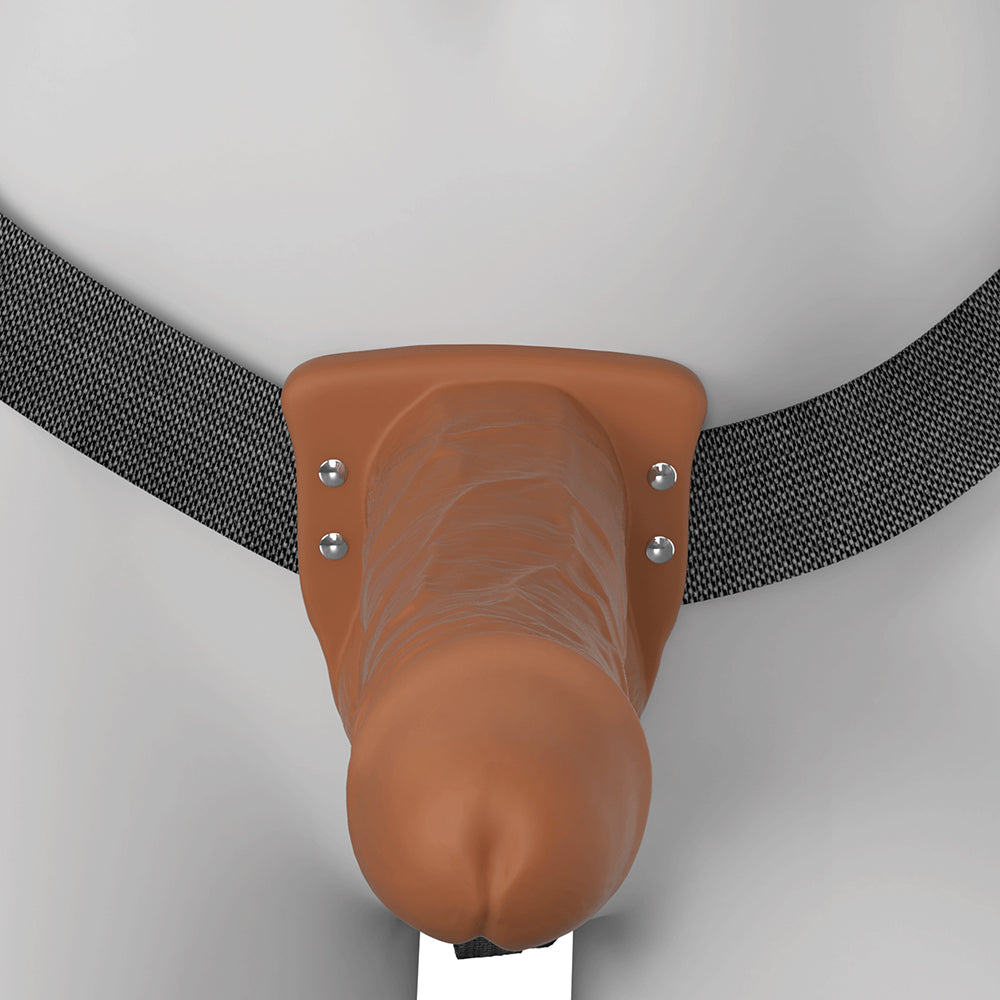 Vibrating Hollow Silicone Strap-On - 7in - Brown