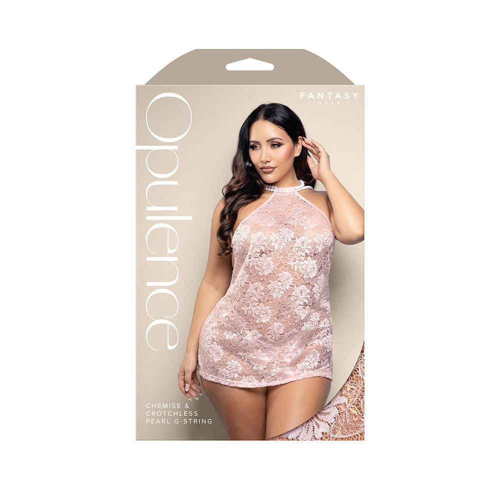 Opulence Halter Chemise with Crotchless Pearl G-String - Queen Size