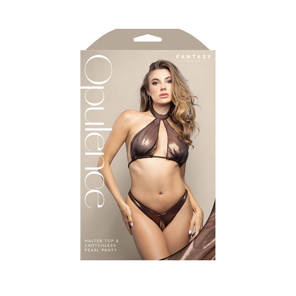 FL Opulence Pearl Halter Top & Open Panty Set in LXL