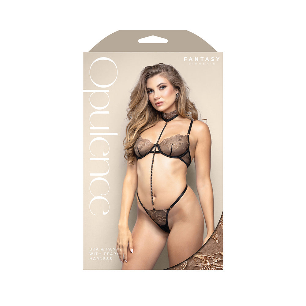 Opulence Underwire Bra & G-String with Pearl Harness - L/XL
