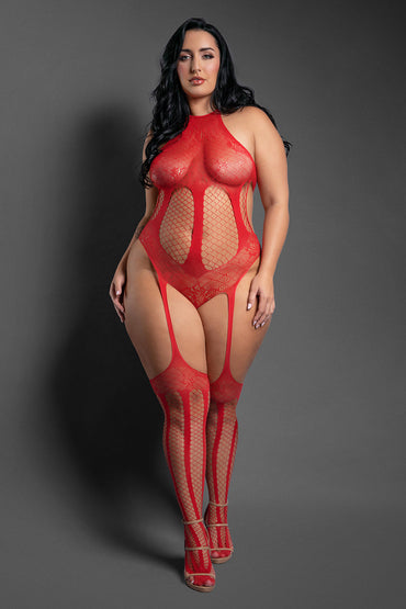Sheer Stripped Down Halter Teddy by Fantasy Lingerie (Queen)