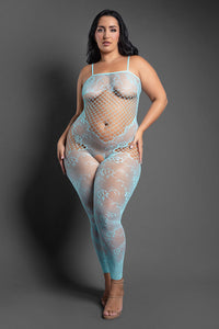 Floral Open Crotch Bodystocking - Queen Size