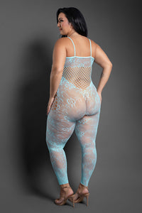 Floral Open Crotch Bodystocking - Queen Size