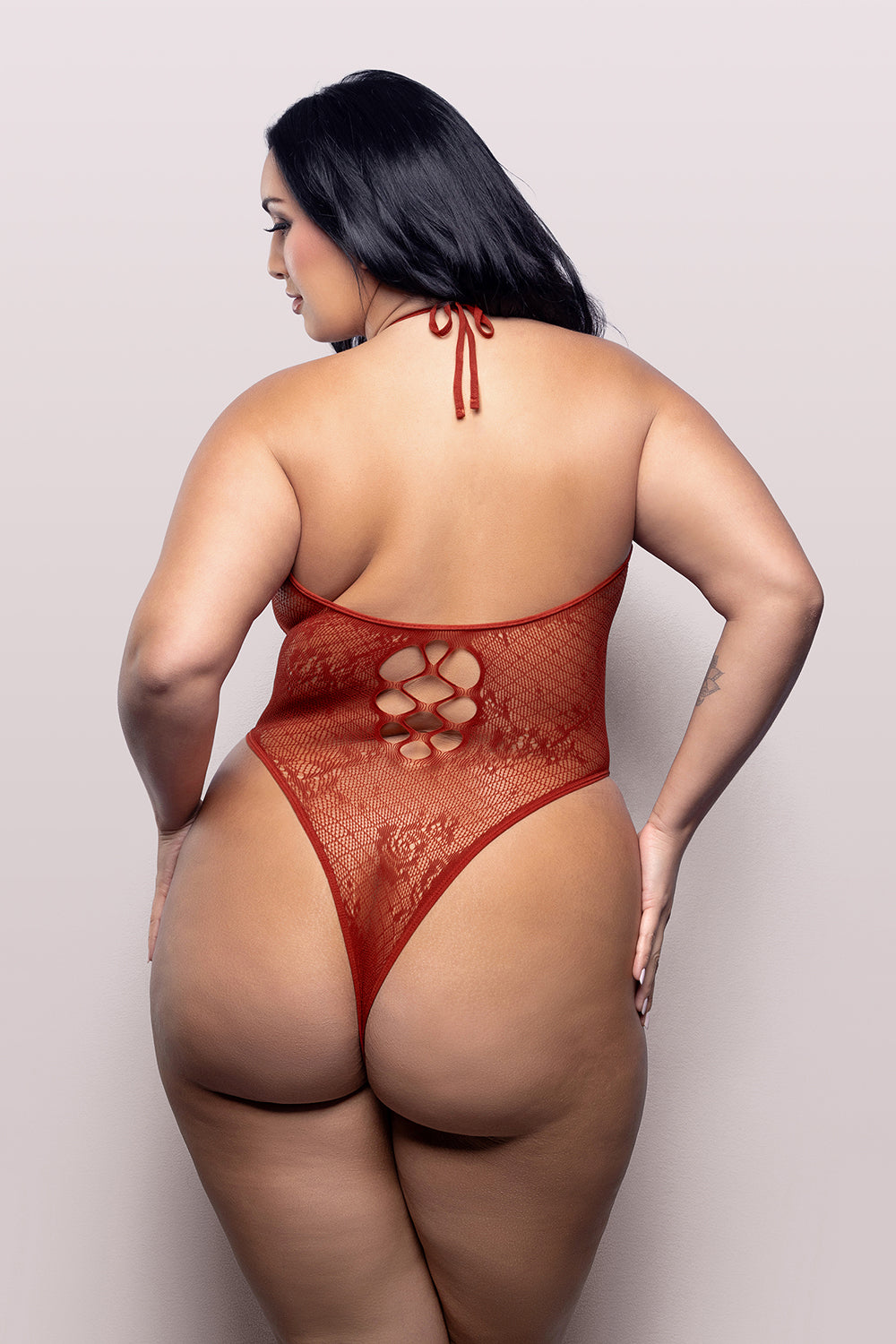Floral Lace Tie Plunge Teddy for Curvy Figures