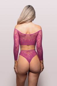 Scalloped Lace Off-the-Shoulder Top & Panty Set