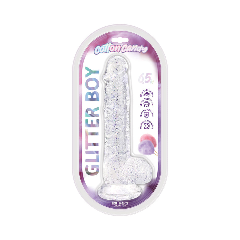 Cotton Candy Glitter Boy Jelly Glitter Dildo 6.5 in. Clear