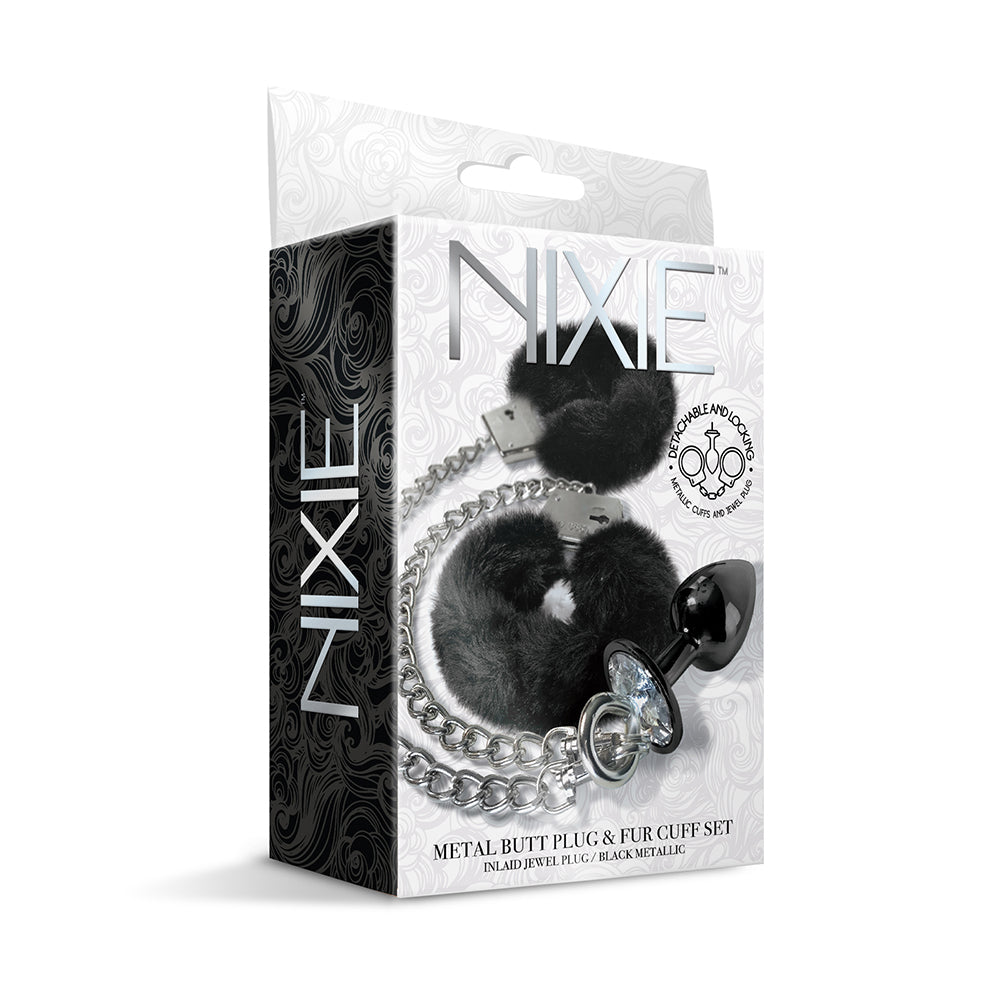 NIXIE Metal Plug & Faux Fur Cuff Set - Medium Anal Toy