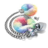 NIXIE Metal Plug & Rainbow Faux Fur Cuff Set - Medium Anal Toy