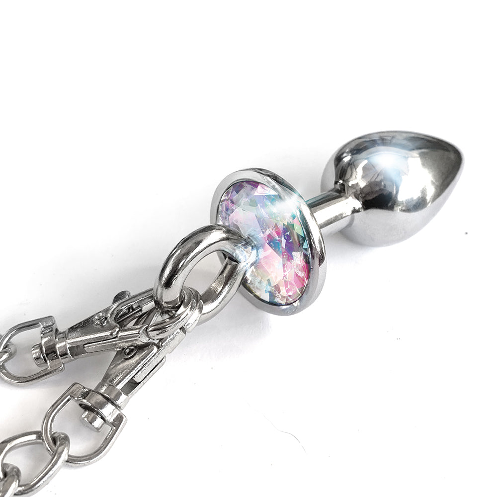 NIXIE Metal Plug & Rainbow Faux Fur Cuff Set - Medium Anal Toy