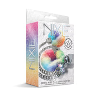 NIXIE Metal Plug & Rainbow Faux Fur Cuff Set - Medium Anal Toy