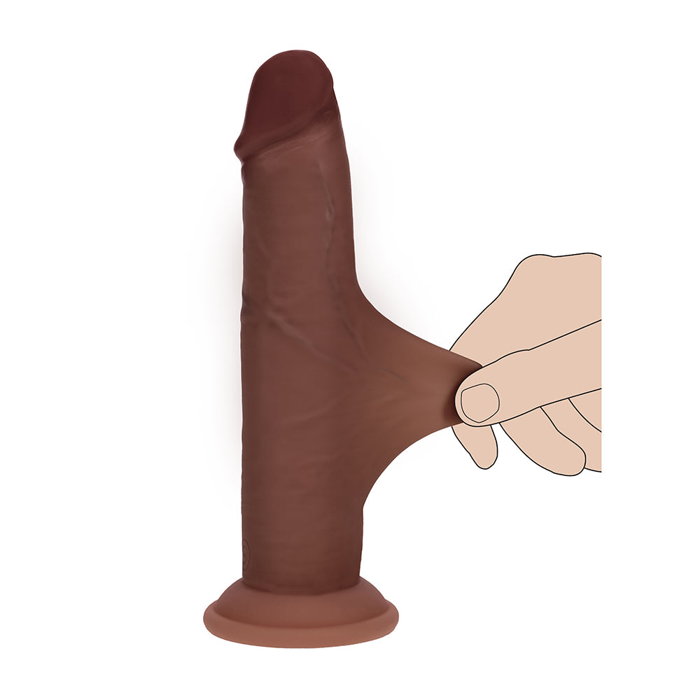 Realrock Sliding Skin Dual Density Silicone Dildo - 6 in. Brown