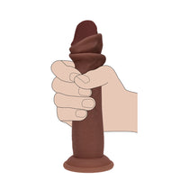 Realrock Sliding Skin Dual Density Silicone Dildo - 6 in. Brown