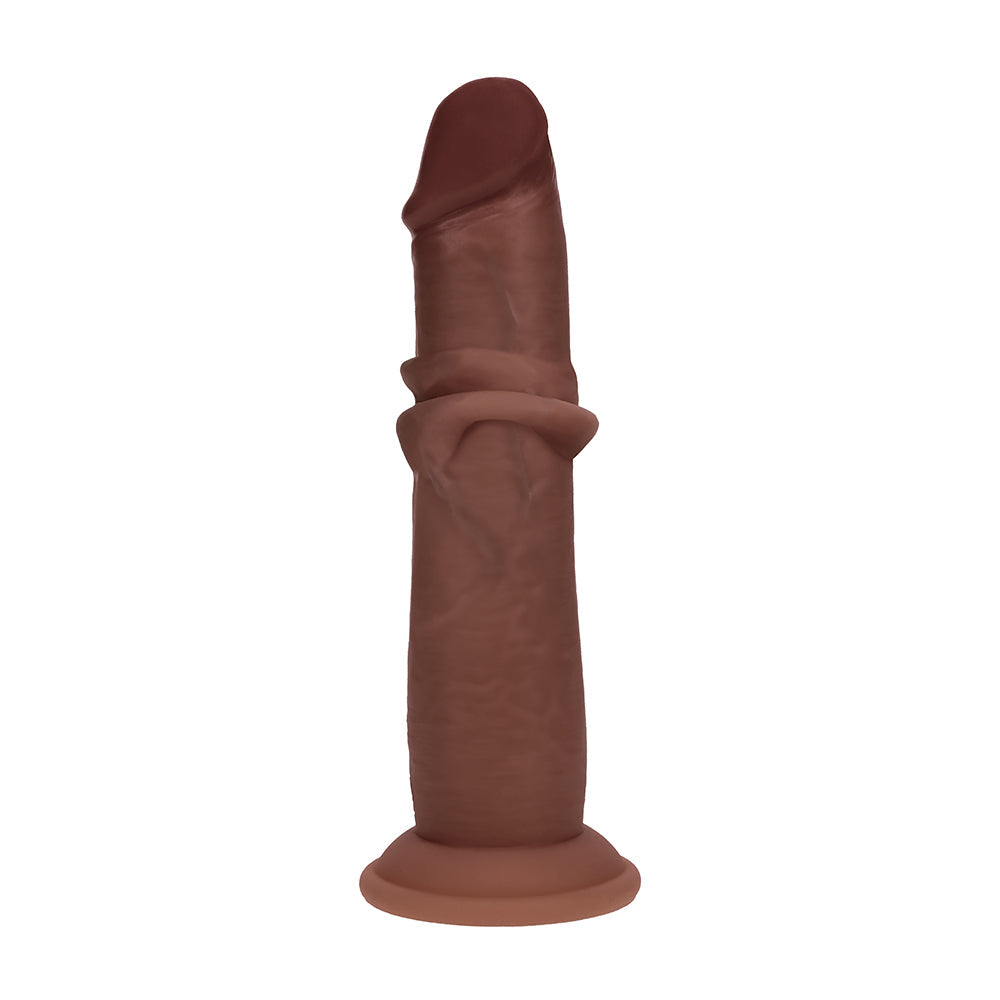 Realrock Sliding Skin Dual Density Silicone Dildo 8 in. Brown