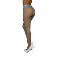 Dreamgirl High-Waist Fence Net Pantyhose - Neon Blue