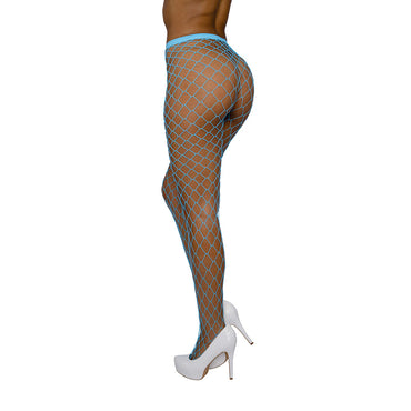 Dreamgirl High-Waist Fence Net Pantyhose - Neon Blue