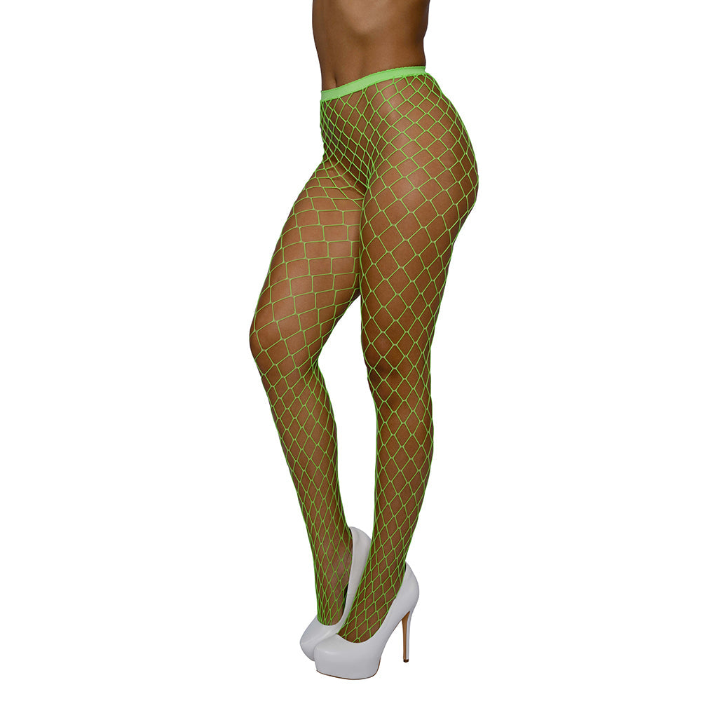 Dreamgirl High-Waist Fence Net Pantyhose - Neon Lime