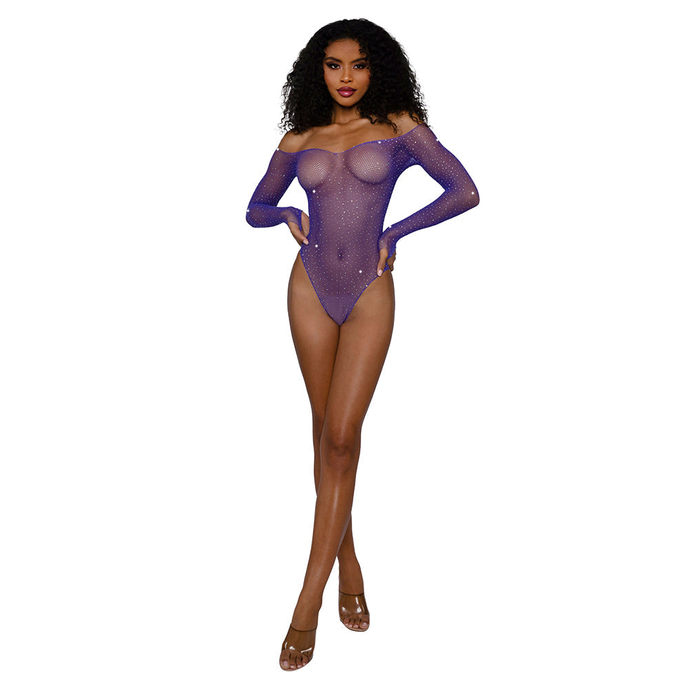 DG Rhinestone Bodystocking Teddy in Deep Purple