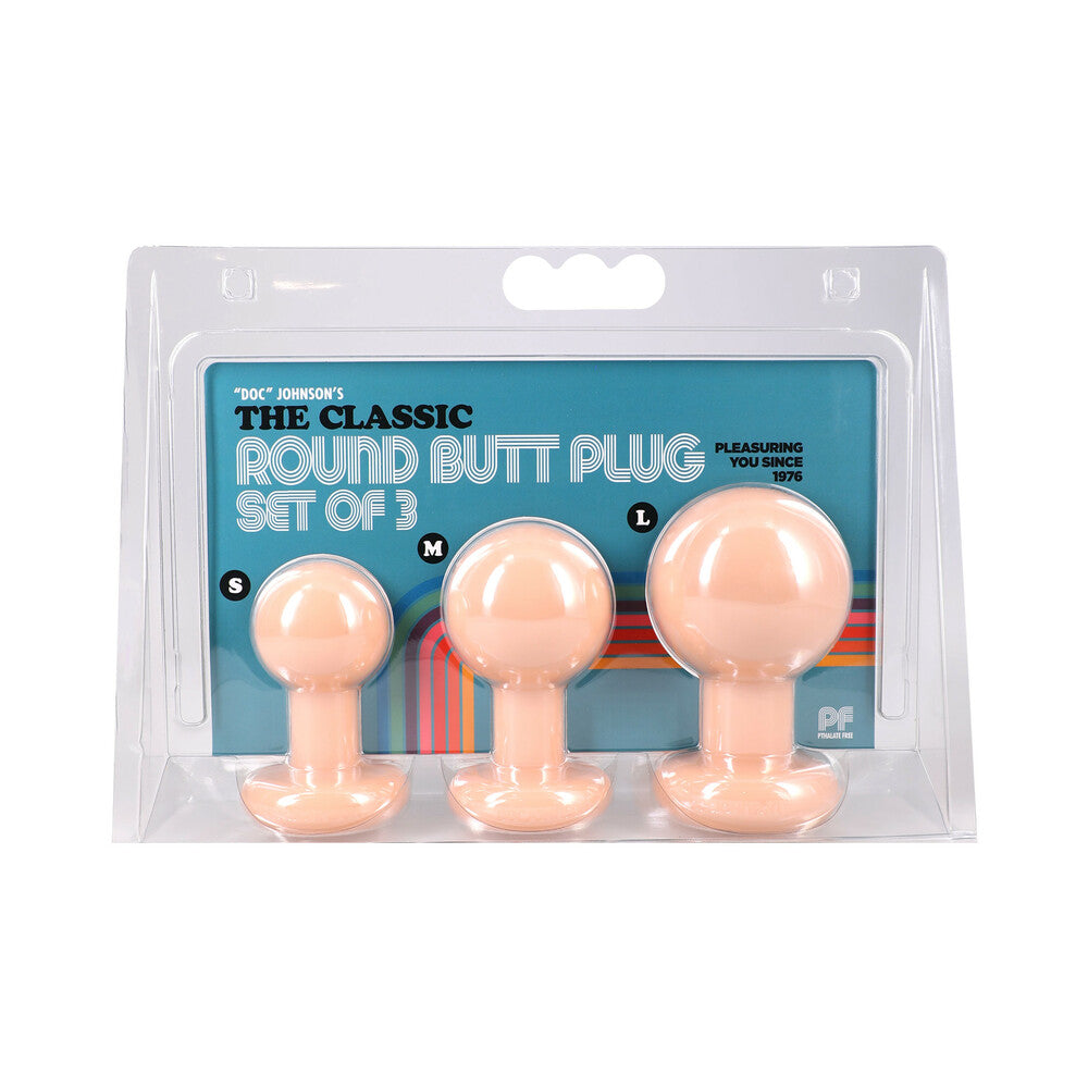 The Classic Round Butt Plug Cream 3pc for Anal Exploration