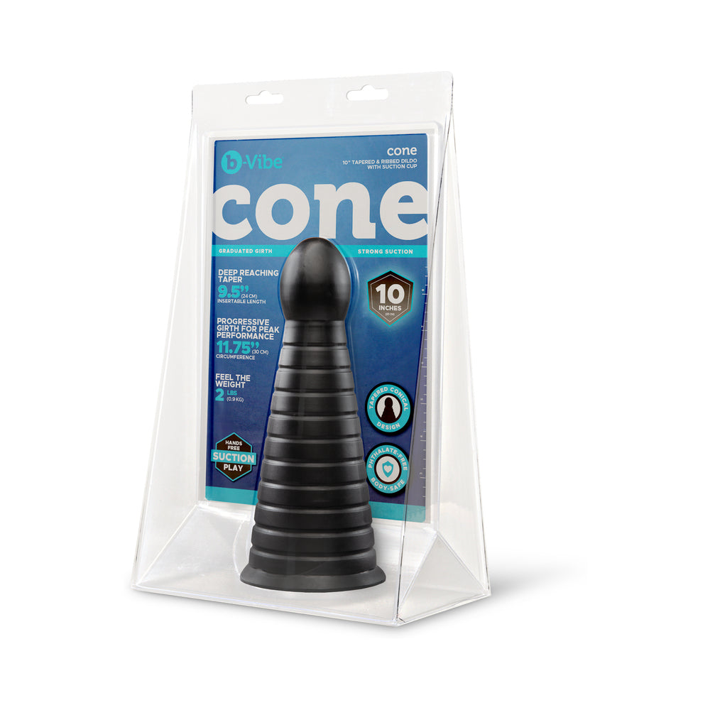 b-Vibe Cone 10 in. Tapered & Ribbed Dildo with Suction Cup